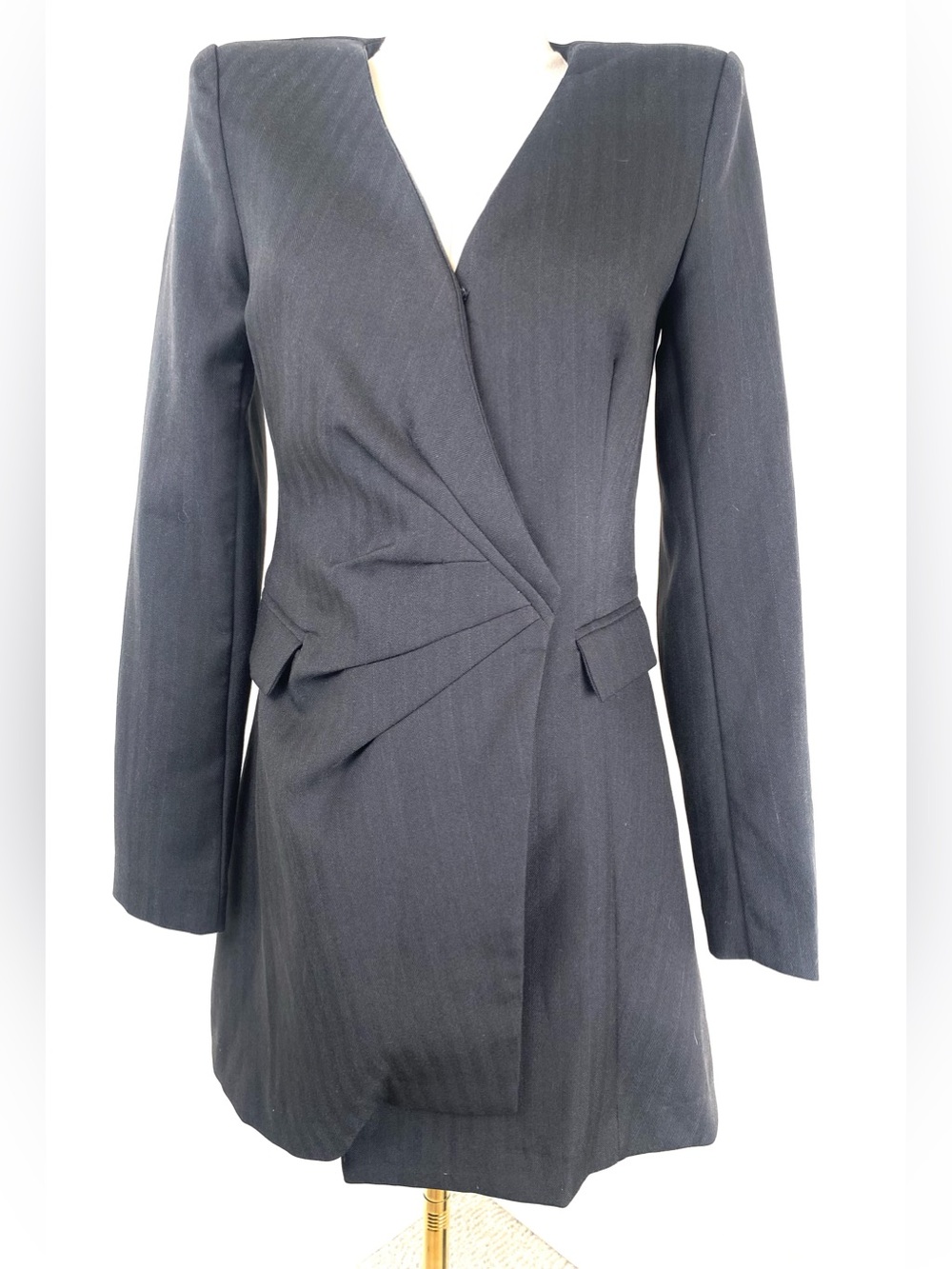 Moon River Black Herringbone Mini Blazer Dress Size Small Tailored Wrap NWT